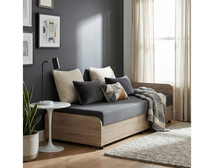 Jednolôžková posteľ (váľanda) s úložným priestorom Pamir - dub sonoma / sivá