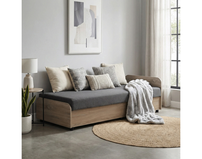 Jednolôžková posteľ (váľanda) s úložným priestorom Pamir - dub sonoma / sivá