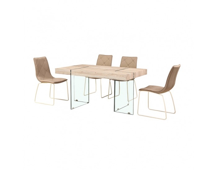 Jedálenský stôl Paskal - vzor drevo / priehľadná
