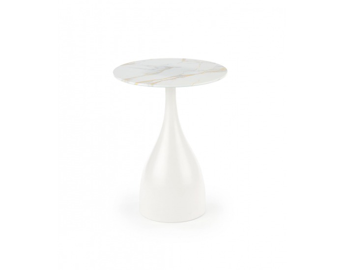 Okrúhly príručný stolík Patrizia - biely mramor / biela