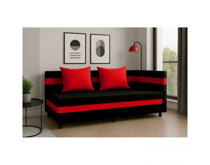 Jednolôžková posteľ (váľanda) s úložným priestorom Paulita - čierna / červená