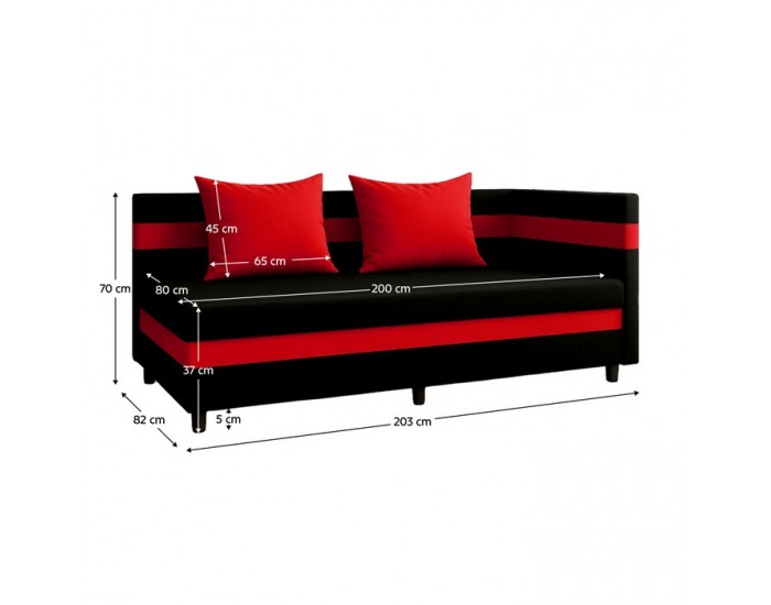 Jednolôžková posteľ (váľanda) s úložným priestorom Paulita - čierna / červená