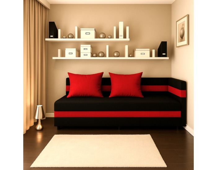 Jednolôžková posteľ (váľanda) s úložným priestorom Paulita - čierna / červená