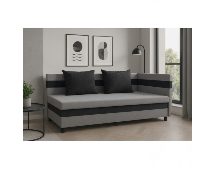 Jednolôžková posteľ (váľanda) s úložným priestorom Paulita - sivá / čierna