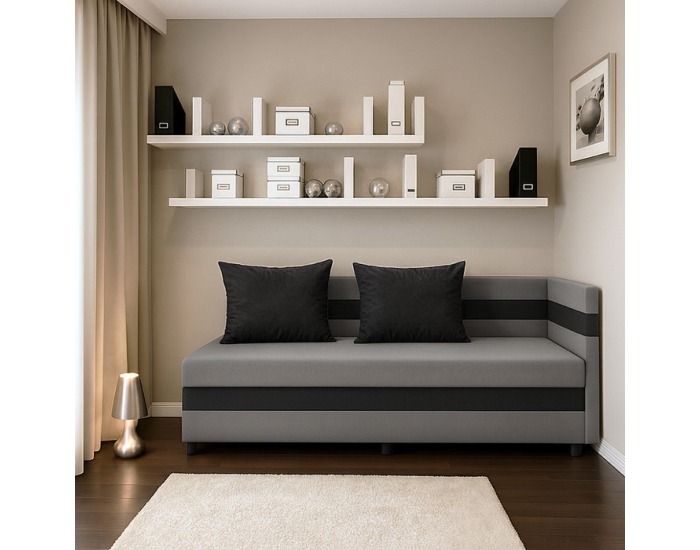 Jednolôžková posteľ (váľanda) s úložným priestorom Paulita - sivá / čierna