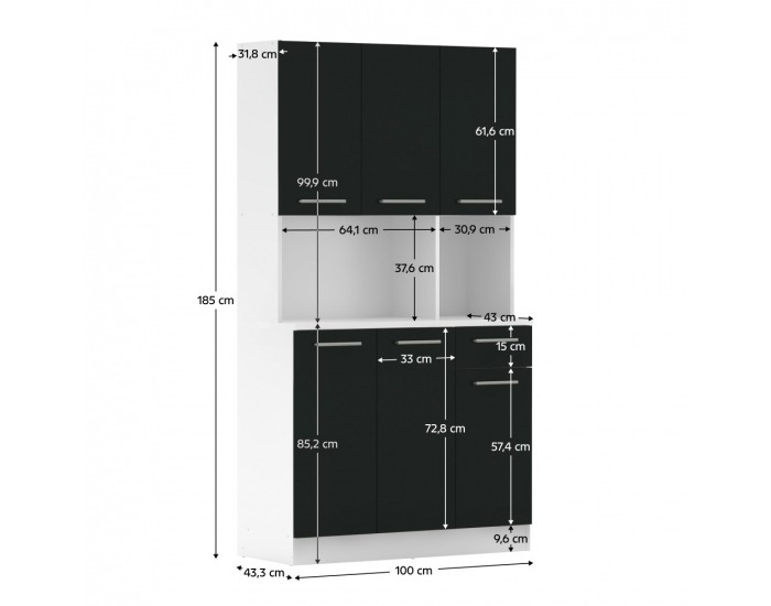 Šesťdverový kredenc Pelion New - biela / čierna