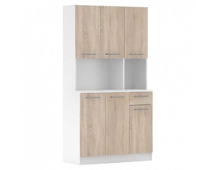 Šesťdverový kredenc Pelion New - biela / dub sonoma