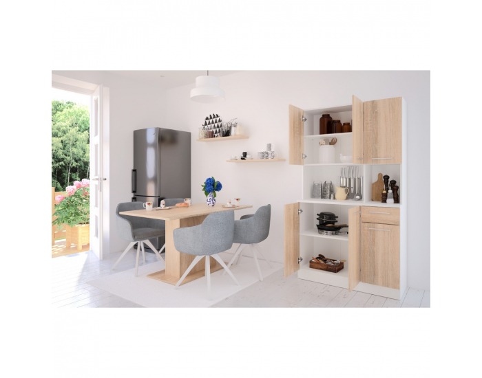 Šesťdverový kredenc Pelion New - biela / dub sonoma