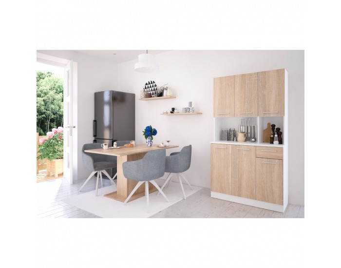 Šesťdverový kredenc Pelion New - biela / dub sonoma