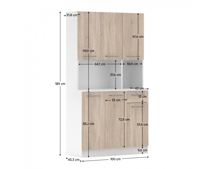 Šesťdverový kredenc Pelion New - biela / dub sonoma