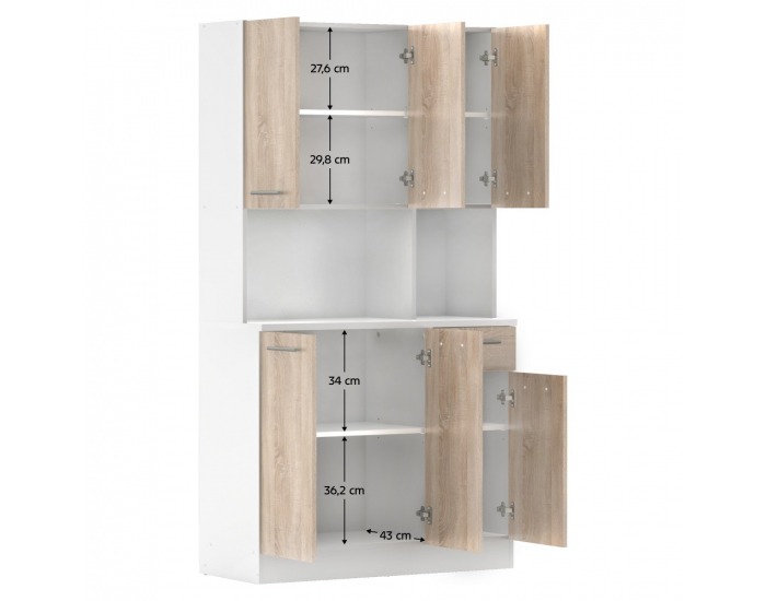 Šesťdverový kredenc Pelion New - biela / dub sonoma