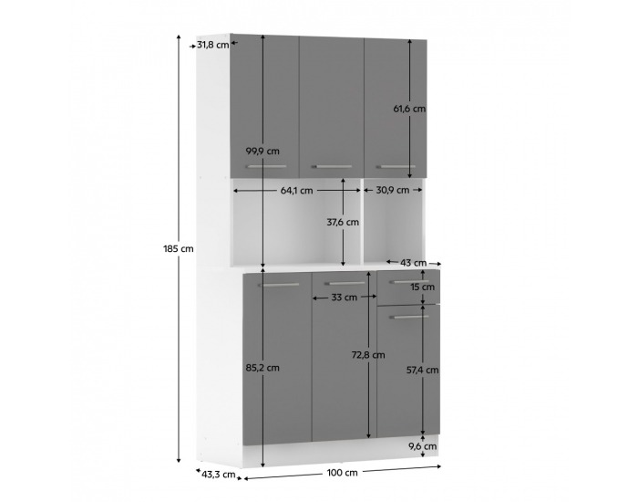 Šesťdverový kredenc Pelion New - biela / grafit