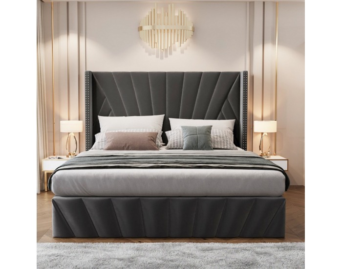 Čalúnená manželská posteľ s roštom Penelope 180 - tmavosivá (Velvet)