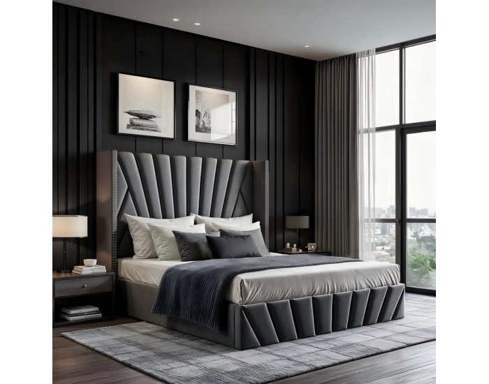 Čalúnená manželská posteľ s roštom Penelope 180 - tmavosivá (Velvet)