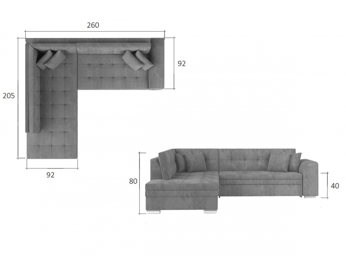 Rohová sedačka s rozkladom Pescara P - tmavosivá / čierna