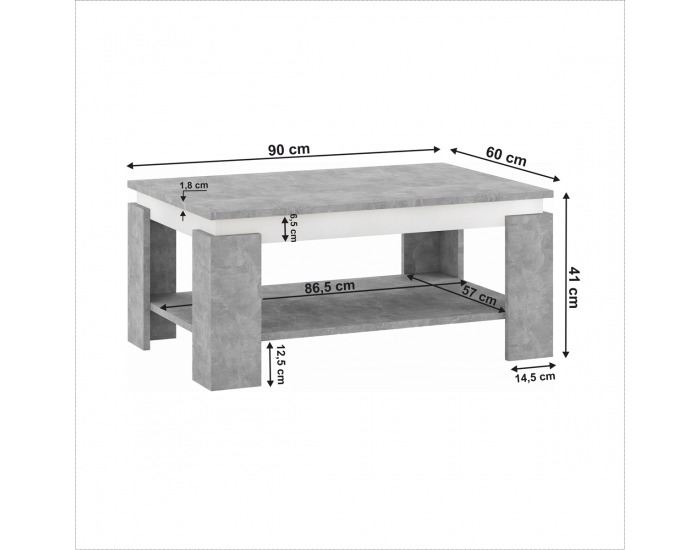 Konferenčný stolík Piani - betón / biela