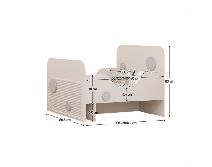Detská postieľka s nastaviteľnou dĺžkou Piga - kašmír / sivá