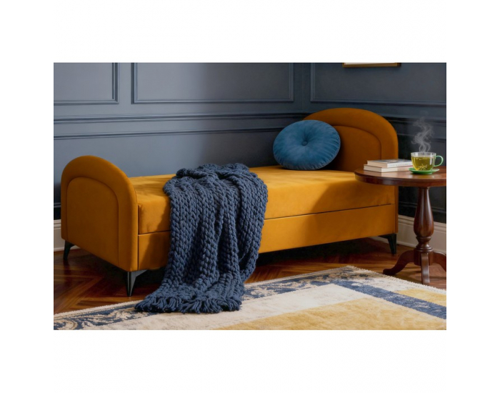 Čalúnená jednolôžková posteľ (váľanda) Pigo - horčicová