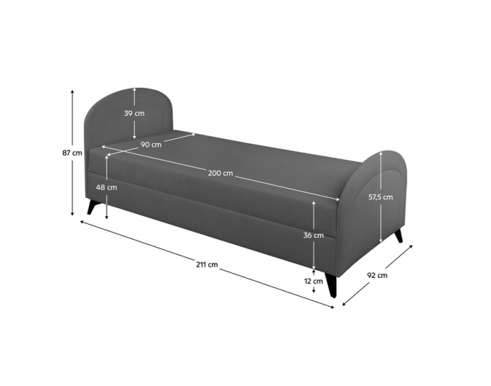 Čalúnená jednolôžková posteľ (váľanda) Pigo - sivá