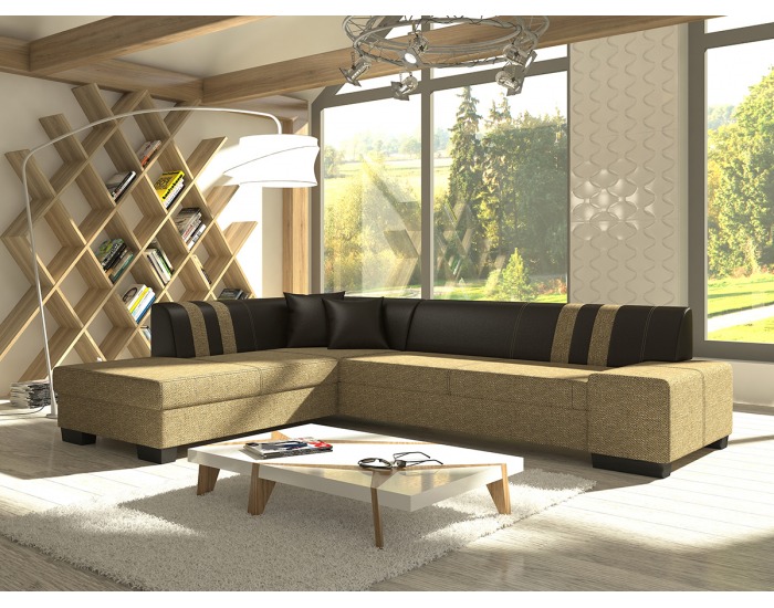 Rohová sedačka s rozkladom a úložným priestorom Pinero II L - cappuccino / tmavohnedá