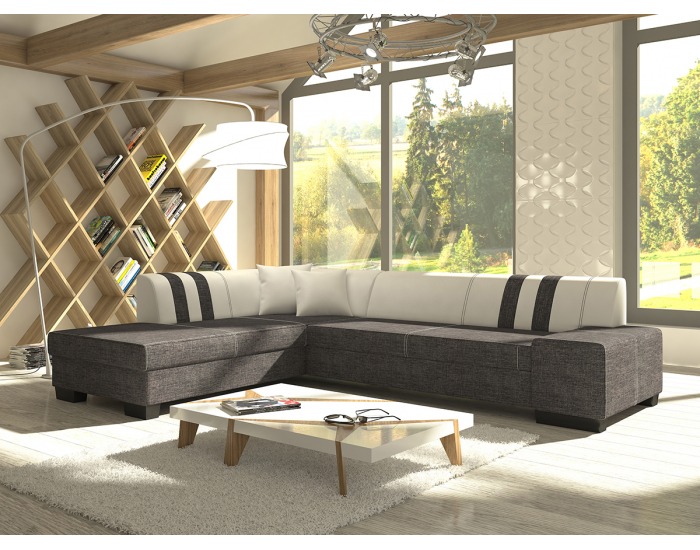 Rohová sedačka s rozkladom a úložným priestorom Pinero II L - sivá (Sawana 05) / biela (Soft 17)