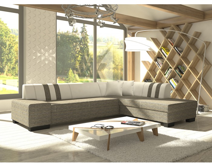 Rohová sedačka s rozkladom a úložným priestorom Pinero II P - sivá (Berlin 01) / biela (Soft 17)