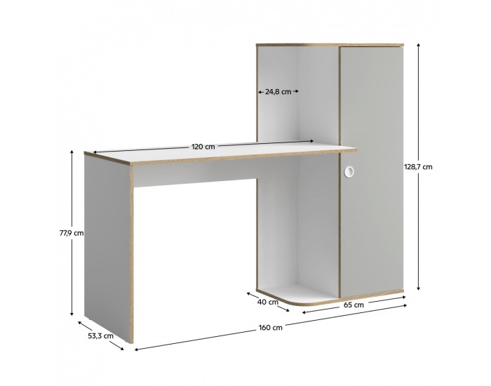 PC stolík so skrinkou Pinio 1D - biela / sivá