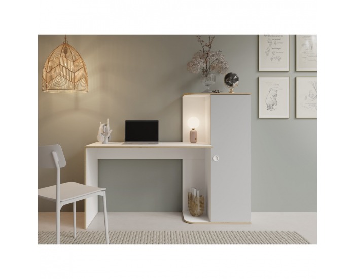 PC stolík so skrinkou Pinio 1D - biela / sivá