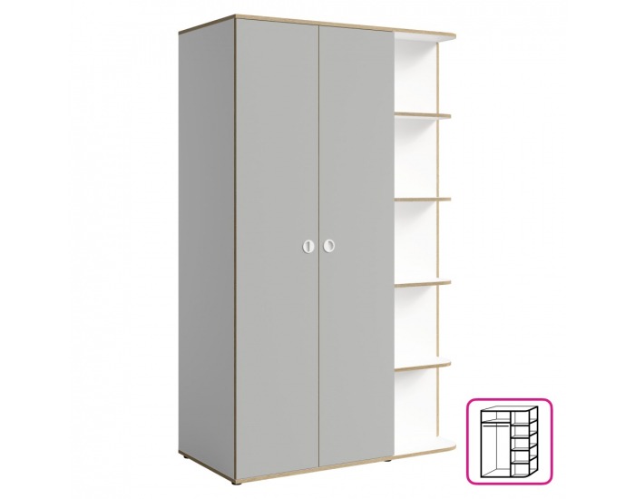 Trojdverová šatníková skriňa Pinio - biela / sivá