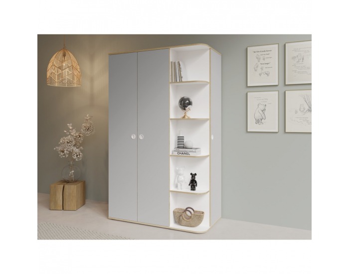 Trojdverová šatníková skriňa Pinio - biela / sivá