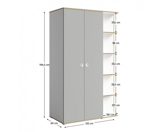 Trojdverová šatníková skriňa Pinio - biela / sivá