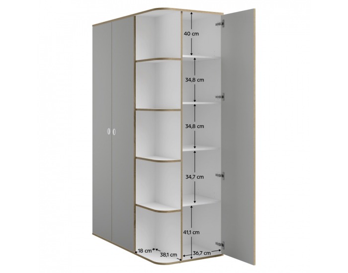 Trojdverová šatníková skriňa Pinio - biela / sivá