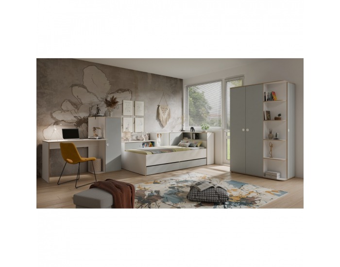 Jednolôžková posteľ s roštom a úložným priestorom Pinio 90x200 cm - biela / sivá