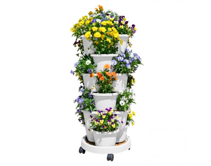 Kaskádový stohovateľný kvetináč (6 ks) Pixelt - biela