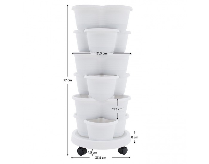 Kaskádový stohovateľný kvetináč (6 ks) Pixelt - biela