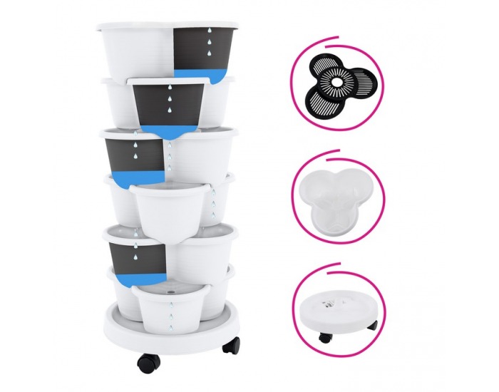 Kaskádový stohovateľný kvetináč (6 ks) Pixelt - biela