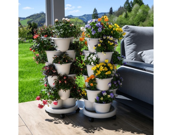 Kaskádový stohovateľný kvetináč (6 ks) Pixelt - biela