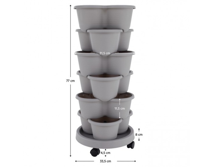 Kaskádový stohovateľný kvetináč (6 ks) Pixelt - sivá