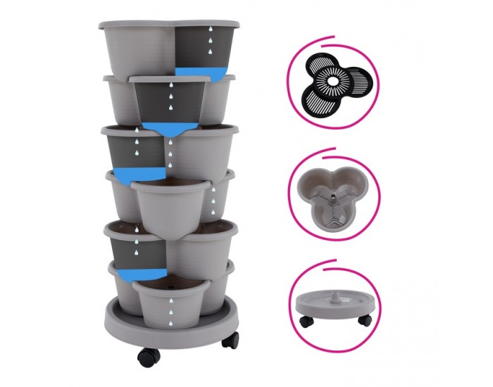 Kaskádový stohovateľný kvetináč (6 ks) Pixelt - sivá