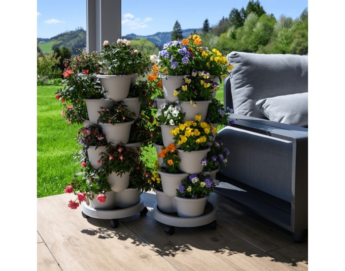 Kaskádový stohovateľný kvetináč (6 ks) Pixelt - sivá