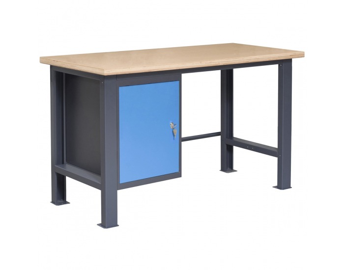 Pracovný stôl so zverákom PL02L/P1 - grafit / modrá