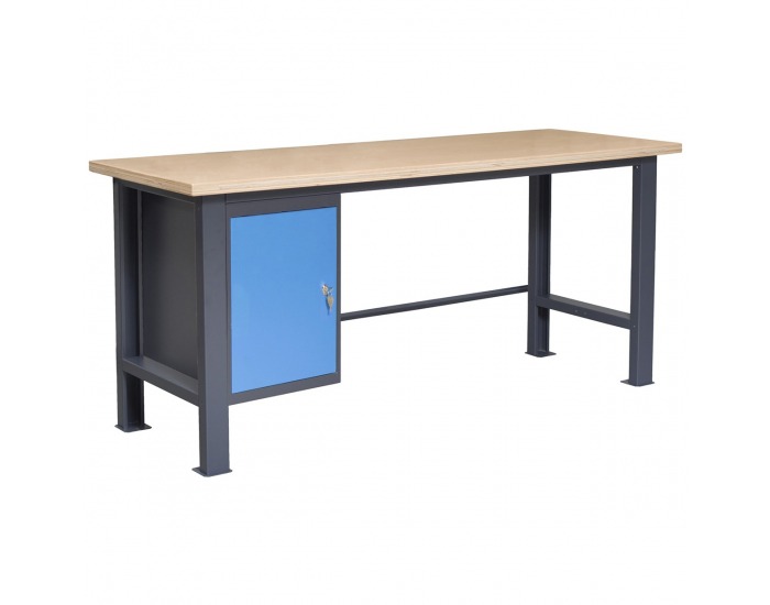 Pracovný stôl so zverákom PL03L/P1 - grafit / modrá