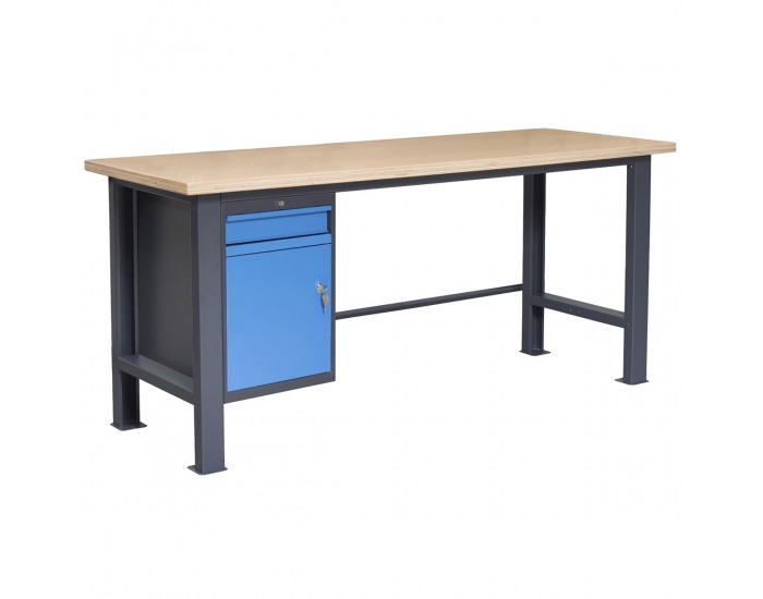 Pracovný stôl so zverákom PL03L/P2 - grafit / modrá