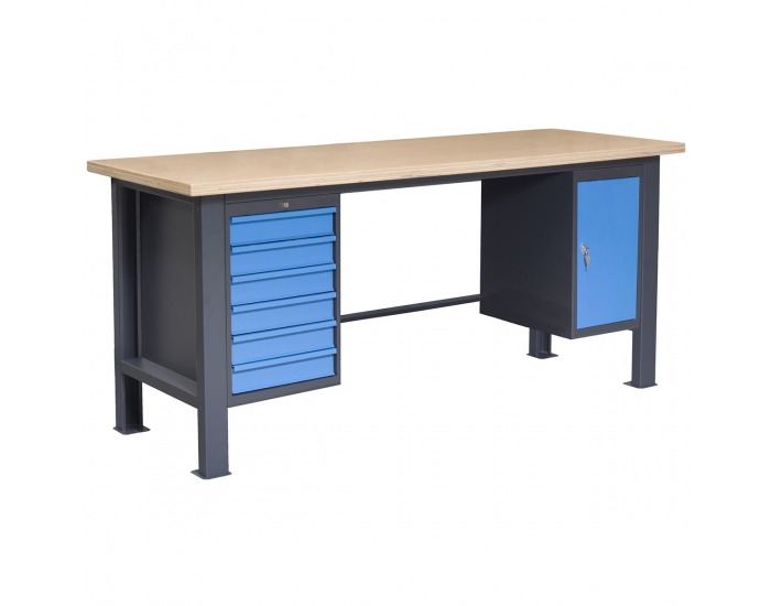 Pracovný stôl PL03L/P3P10 - grafit / modrá