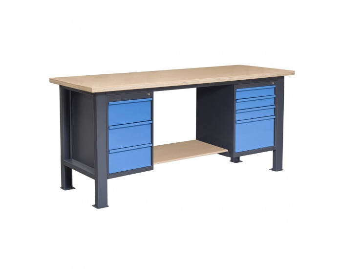 Pracovný stôl s jednou policou PL03L/P8/PL810/P4 - grafit / modrá