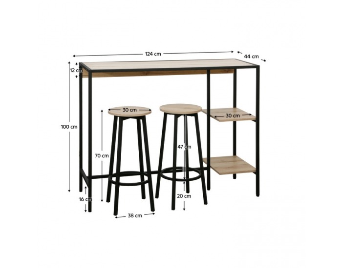 Barový set Pohos 1+2 - dub / čierna