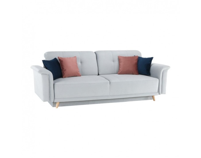 Rozkladacia pohovka s úložným priestorom Ariana - svetlosivá / ružová / tmavomodrá