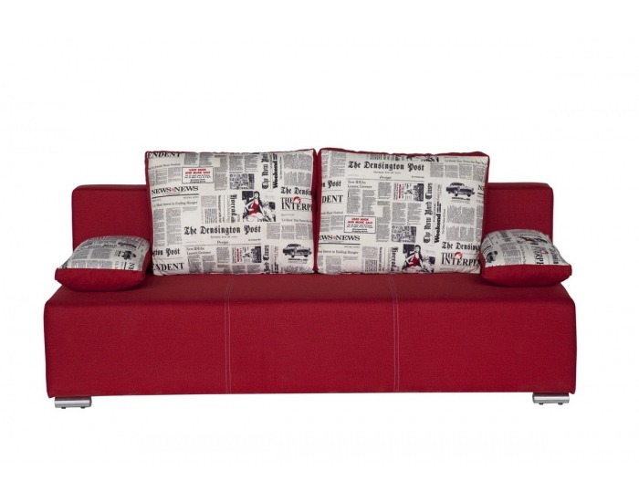 Rozkladacia pohovka s úložným priestorom Xara - šenil červený (Savana) / text