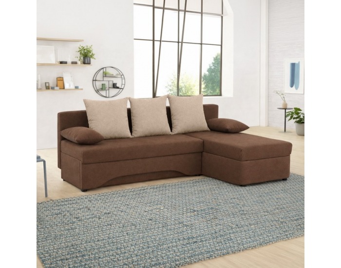 Rohová sedačka s rozkladom Polaris New L/P - hnedá / béžová
