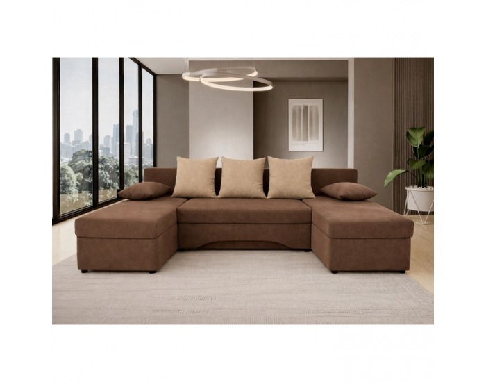 Rohová sedačka U s rozkladom Polaris U Uni L/P - hnedá / béžová